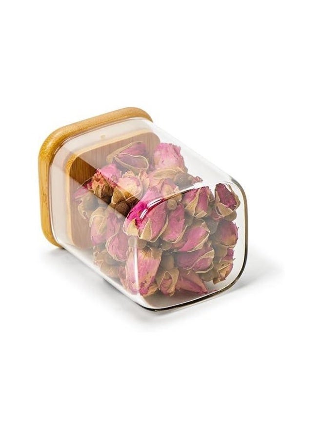 Glass Spice Jar Set with Airtight Bamboo Lids, Food Storage Containers for Grains and Spices for Home Kitchen, Suitable for Tea, Herbs, Coffee, Flour and Grains - 8 Pieces (Square) - Image 5